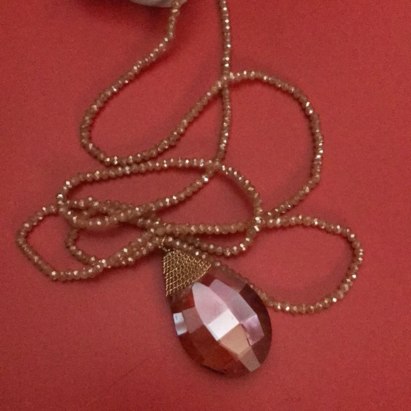 Beaded long necklace citrine color - Picture 3 of 8